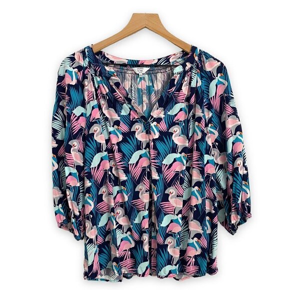 Crown & Ivory Tropical Flamingo Graphic Novelty Print AOP Top Blouse, Size XL - Picture 1 of 9